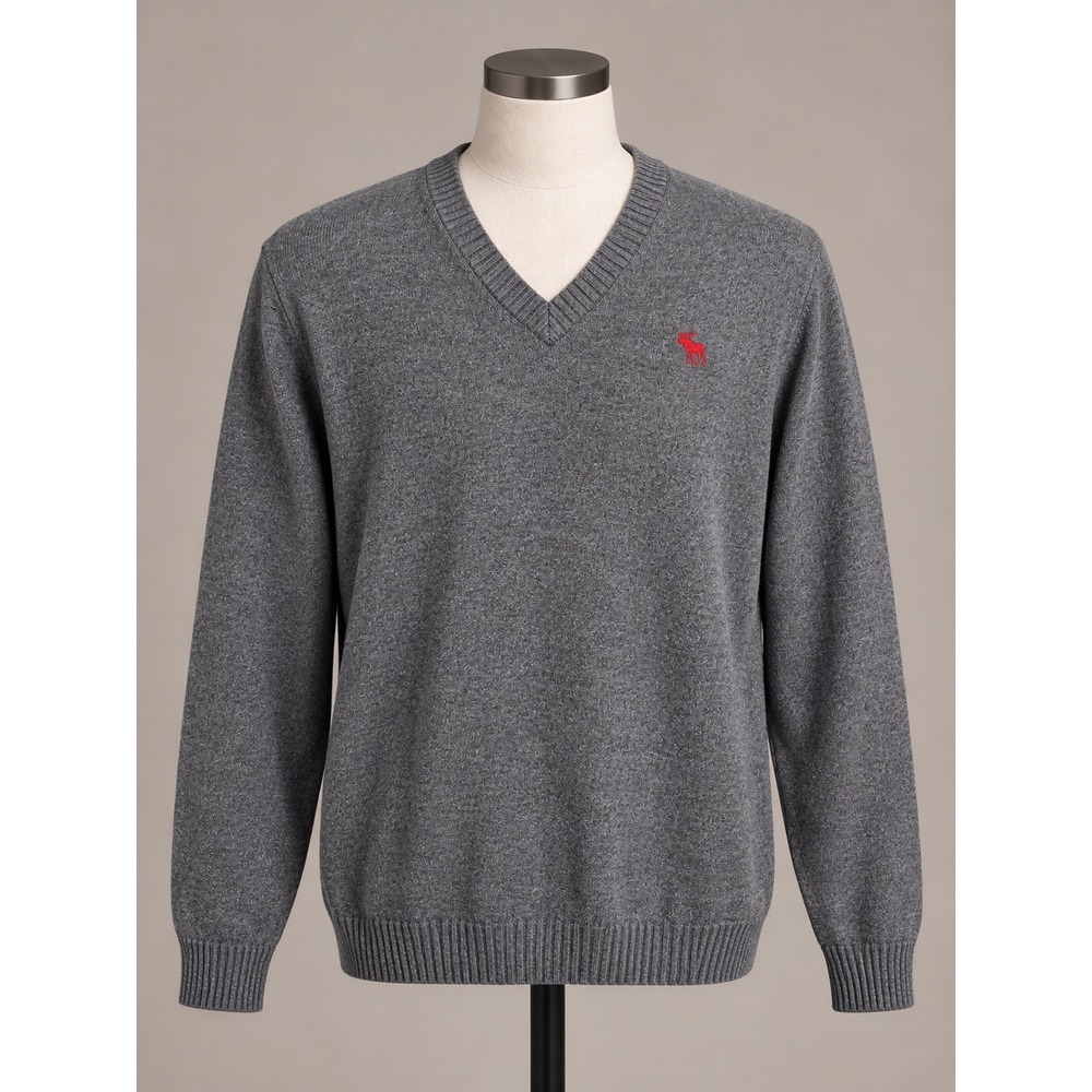 Abercrombie & Fitch Gray Cashmere Blend Muscle V-Neck Sweater Large Quiet Luxury